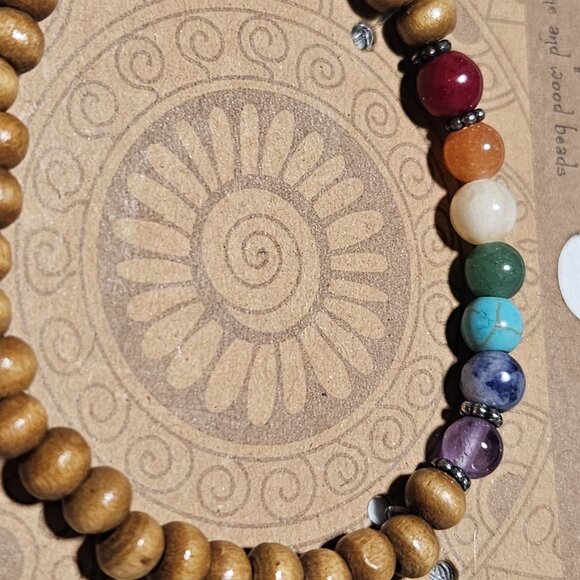 Chakra Beads Natural Wood Gemstone Stretch Bracelet Spiritual Boho Jewelry Women - Picture 3 of 3